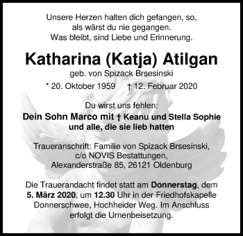 Traueranzeige von Katharina Atilgan von Nordwest-Zeitung
