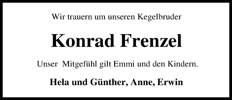  Traueranzeige für Konrad Frenzel vom 06.02.2020 aus Nordwest-Zeitung
