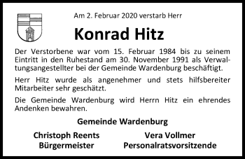 Traueranzeige von Konrad Hitz von Nordwest-Zeitung