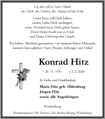 Traueranzeige von Konrad Hitz von Nordwest-Zeitung