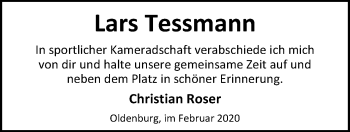 Traueranzeige von Lars Tessmann von Nordwest-Zeitung