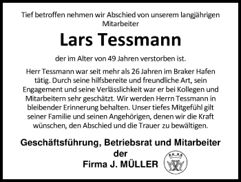 Traueranzeige von Lars Tessmann von Nordwest-Zeitung