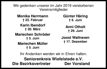 Traueranzeige von Mariechen Schröder von Nordwest-Zeitung