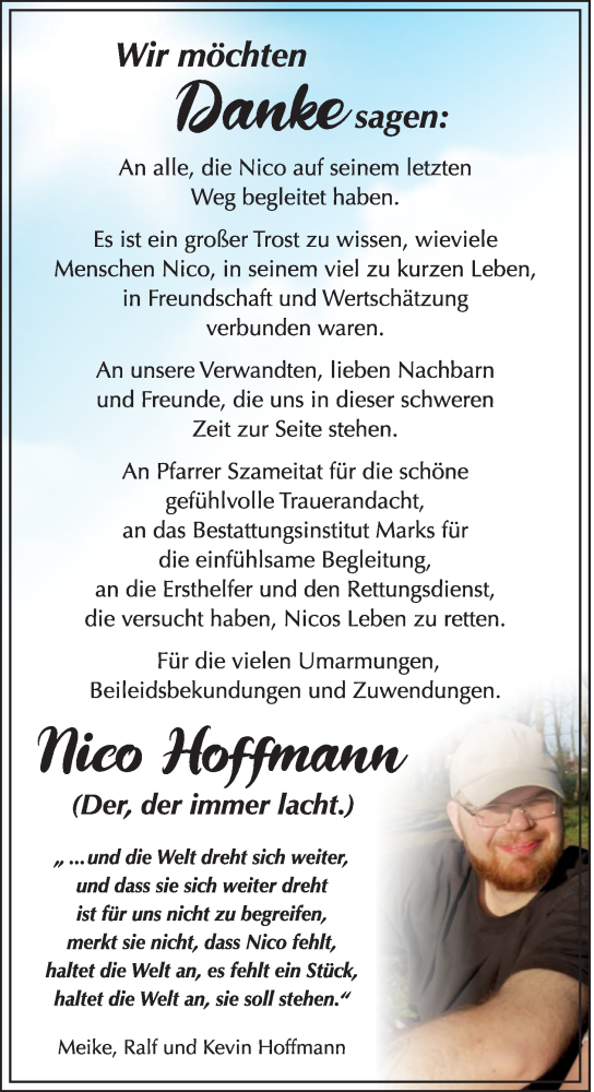  Traueranzeige für Nico  Hoffmann vom 22.02.2020 aus Nordwest-Zeitung