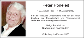 Traueranzeige von Peter Poneleit von Nordwest-Zeitung