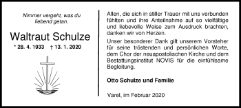 Traueranzeige von Waltraut Schulze von Nordwest-Zeitung