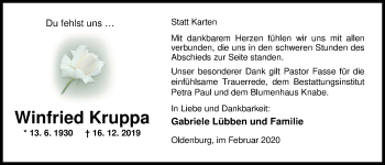 Traueranzeige von Winfried Kruppa von Nordwest-Zeitung