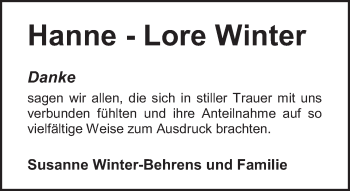 Traueranzeige von Hanne-Lore Winter von Nordwest-Zeitung