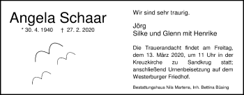 Traueranzeige von Angela Schaar von Nordwest-Zeitung