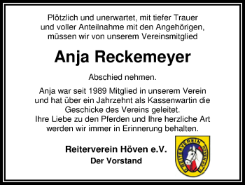 Traueranzeige von Anja Reckemeyer von Nordwest-Zeitung