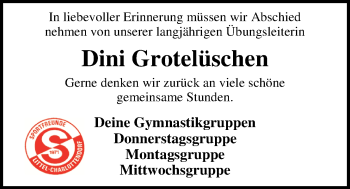 Traueranzeige von Bernhardine Grotelüschen von Nordwest-Zeitung
