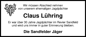 Traueranzeige von Claus Hinrich Lühring von Nordwest-Zeitung