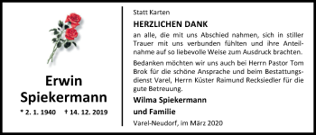 Traueranzeige von Erwin Spiekermann von Nordwest-Zeitung