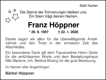 Traueranzeige von Frank Höppner von Nordwest-Zeitung
