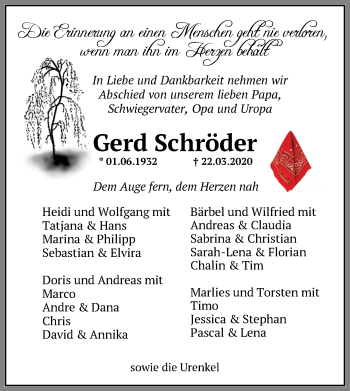 Traueranzeige von Gerd Schröder von Nordwest-Zeitung