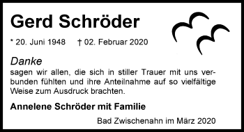 Traueranzeige von Gerhard Schröder von Nordwest-Zeitung