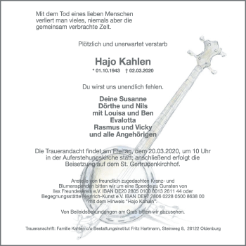 Traueranzeige von Hajo Kahlen von Nordwest-Zeitung