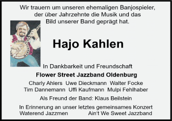 Traueranzeige von Hajo Kahlen von Nordwest-Zeitung