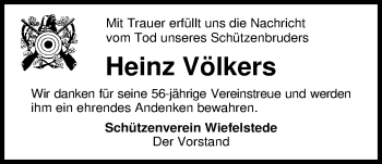 Traueranzeige von Heinz Völkers von Nordwest-Zeitung