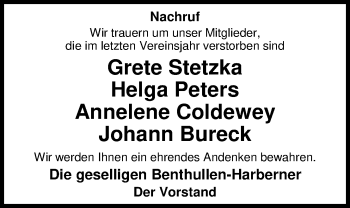 Traueranzeige von Helga Peters von Nordwest-Zeitung