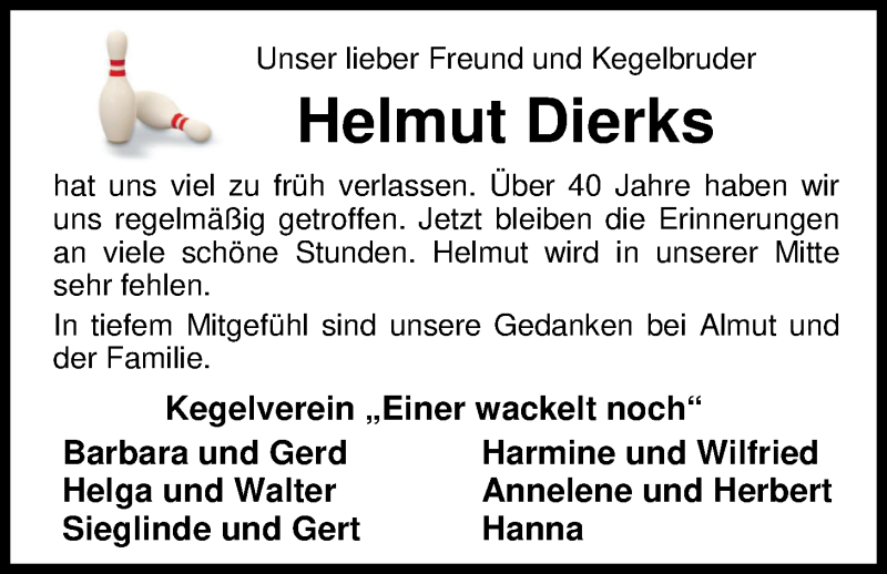  Traueranzeige für Helmut Dierks vom 10.03.2020 aus Nordwest-Zeitung