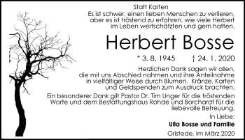 Traueranzeige von Herbert Bosse von Nordwest-Zeitung