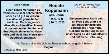Traueranzeige von Renate Koppmann von Nordwest-Zeitung