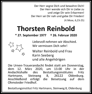 Traueranzeige von Thorsten Reinbold von Nordwest-Zeitung