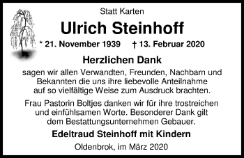 Traueranzeige von Ulrich Steinhoff von Nordwest-Zeitung