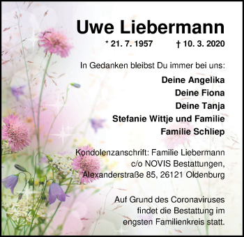 Traueranzeige von Uwe Liebermann von Nordwest-Zeitung