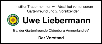 Traueranzeige von Uwe Liebermann von Nordwest-Zeitung