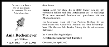Traueranzeige von Anja Reckemeyer von Nordwest-Zeitung