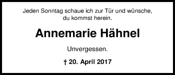 Traueranzeige von Annemarie Hähnel von Nordwest-Zeitung