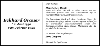 Traueranzeige von Eckhard Grauer von Nordwest-Zeitung