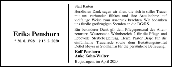 Traueranzeige von Erika Penshorn von Nordwest-Zeitung