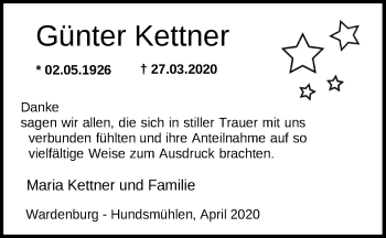 Traueranzeige von Günter Kettner von Nordwest-Zeitung