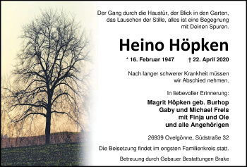 Traueranzeige von Heino Höpken von Nordwest-Zeitung