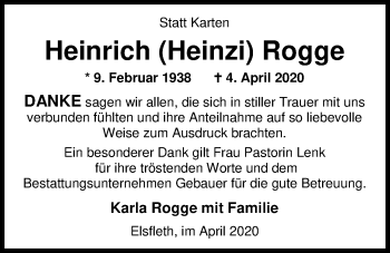 Traueranzeige von Heinrich Rogge von Nordwest-Zeitung