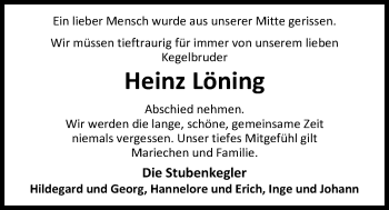 Traueranzeige von Heinz Löning von Nordwest-Zeitung