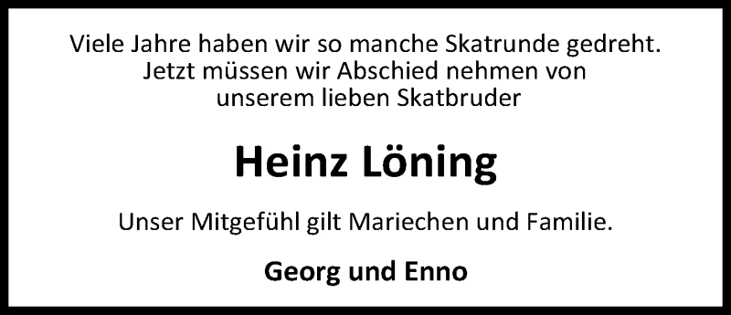  Traueranzeige für Heinz Löning vom 01.04.2020 aus Nordwest-Zeitung