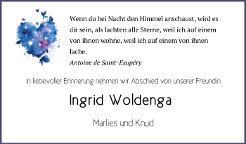 Traueranzeige von Ingrid Woldenga von Nordwest-Zeitung