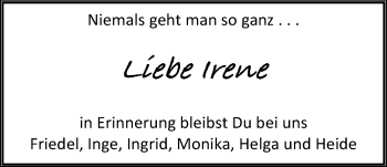 Traueranzeige von Irene Wadehn von Nordwest-Zeitung