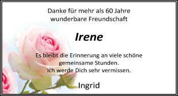 Traueranzeige von Irene Wadehn von Nordwest-Zeitung