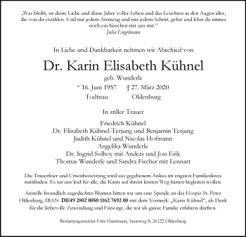 Traueranzeige von Karin Elisabeth Kühnel von Nordwest-Zeitung