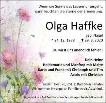 Traueranzeige von Olga Haffke von Nordwest-Zeitung