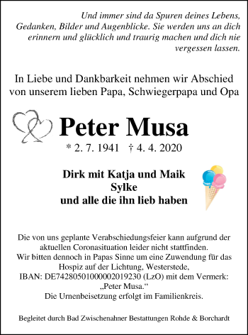 Traueranzeige von Peter Musa von Nordwest-Zeitung