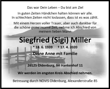 Traueranzeige von Siegfried (Sigi) Miller von Nordwest-Zeitung