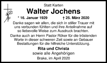 Traueranzeige von Walter Jochens von Nordwest-Zeitung