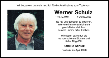 Traueranzeige von Werner Schulz von Nordwest-Zeitung