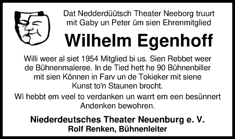  Traueranzeige für Wilhelm (Willi) Egenhoff vom 23.04.2020 aus Nordwest-Zeitung